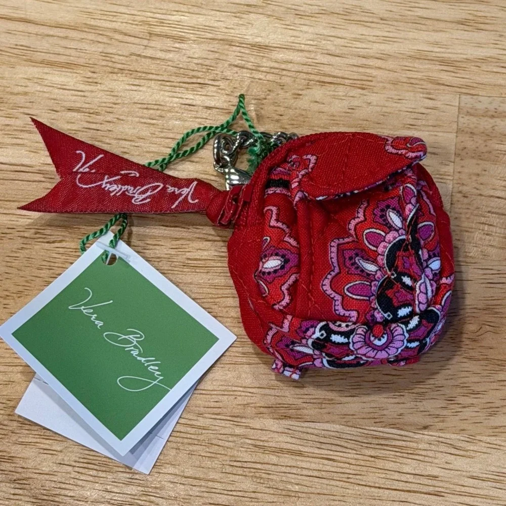 Vera Bradley Frankly Scarlet Charming Backpack Bag Charm Keychain NWT Retired